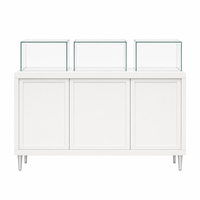 Vitrines minimalistes pour bijoux et montres, coins arrondis, blanc pur, vitrines en verre sur mesure haut de gamme, cadre métallique, magasin de détail, LED