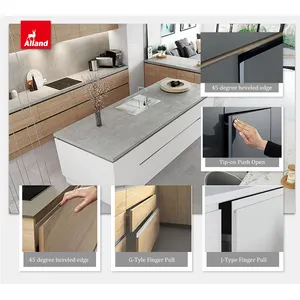 AllandCabinet özel mutfak doğrama Modern tasarım el yapımı itme açık beyaz parlak 2 Pac lake kaplama mutfak dolabı