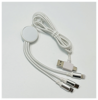 Câble de charge tressé 6-en-1 avec logo LED blanc, cordon de données transparent, câble multifonction universel à double entrée, cadeau