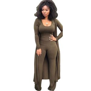Factory Casual Ribbed Lounge 3 Piece <b>Sets</b> Jumpsuit With Long Robe - Product Image 3