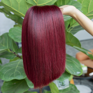 شعر مستعار من ISEE بدون لاصق  99J شعر مستعار بشري من الشعر البردي الأحمر بقصة بوب 6×4 شعر مستعار بإغلاق من الدانتيل للنساء السمراوات شعر فيتنامي خام - Product Image 3