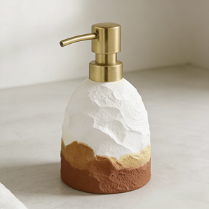 Juego de Accesorios de <span class=keywords><strong>Baño</strong></span> Minimalistas Nórdicos, Dispensador de Jabón con Textura de <span class=keywords><strong>Roca</strong></span> en Degradado Blanco, Portacepillos de Dientes con Bandeja de Metal Dorado - Product Image 6