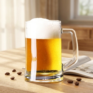Vaso de Vidrio Transparente para Jugo con Asa y Logotipo Personalizado a Precio Económico, Vaso de Cerveza Artesanal, Jarra de Cerveza Estilo Múnich - Product Image 1