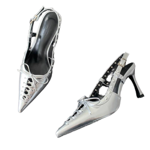 Sandales d'hiver pour femmes à lacets, à bride réglable, à talon aiguille super haut et fin, à plateforme, à bout pointu, avec rivets métalliques - Product Image 1