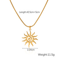 Collier soleil en spirale martelé plaqué or 18 carats |   Chaîne serpent en acier inoxydable, bijoux bohèmes en gros