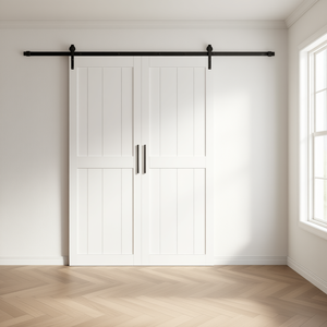 Portes de grange doubles en bois massif 16 x 84 x 3 avec kit de quincaillerie et rail, style ferme intérieur - Product Image 2
