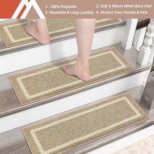 COSY HOMEER, 15 Uds., corredores de escalera de interior Beige antideslizantes, 28inX9in, alfombras suaves para perros, 100% poliéster, TPE, escalera de respaldo - Product Image 2