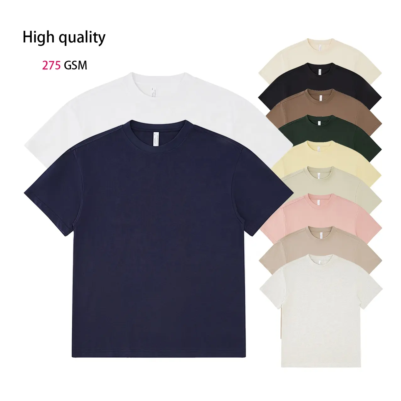 품질 사용자 정의 로고 셔츠 캐주얼 티셔츠 100% 면 남자의 와이드 플레이트 티셔츠 275 GSM 면 빈 티셔츠 귀하의 로고 디자인