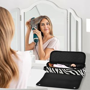 Bolsa de Viaje para Herramientas de Peinado de Neopreno con Estampado de Cebra, Alfombrilla Desmontable Resistente al Calor para Plancha y Rizador de Pelo, Bolsa de Maquillaje Portátil - Product Image 5