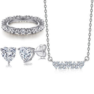 Mariage de mariée 925 fabricant de bijoux en argent Sterling brillant Zircon cubique collier boucles d'oreilles ensemble de bagues - Product Image 1