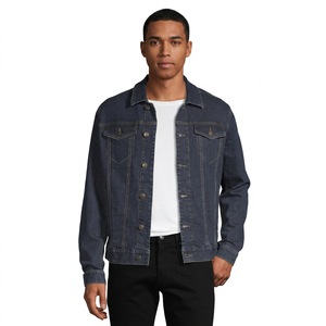 Chaqueta Vaquera Clásica para Hombre, Azul Oscuro, Cuello Camisero, Corte Regular, 100% Algodón, Informal, Transpirable, para Otoño, Venta al Por Mayor - Product Image 1