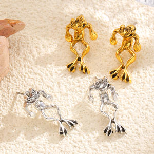 थोक 3 डी सिल्वर रेट्रो प्यारा फ्रॉग इयररिंग्स गोथिक पशु भेड़िंग स्टड महिला आकर्षण महिला आकर्षण महिला आभूषण - Product Image 3