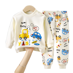<span class=keywords><strong>Pyjama</strong></span> décontracté deux pièces à manches longues en coton tricoté respirant pour garçons, motif dessin animé, printemps et automne - Product Image 1