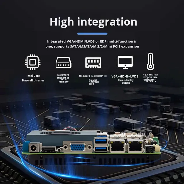 Intel 4th/5th Gen I5 4300U 5300U Mini Industrial Motherboard 3.5 Inch All-in-One Computer GPIO VGA//LVDS Ports USB 2.0/3.0