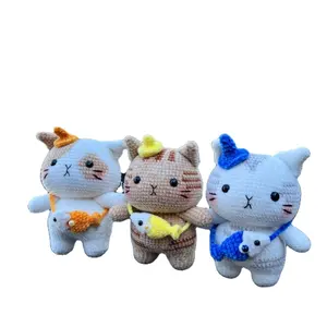 Beautiful factory products explosion cartoon toy gift naughty cat knitted crafts doll crochet cat