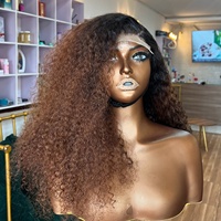 Perruques Lace Front Cheveux Humains Bouclés Ombrés Blond, Pré-Pluckées, Densité 210%, Cheveux Vietnamiens Kinky Curly, Perruques Lace Closure Ombrées