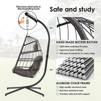 Chaise balançoire pliable en rotin de haute qualité avec support, hamac d'extérieur de jardin, balançoire de Patio pliable suspendue aux œufs