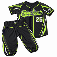 Ensemble short et maillot de baseball en tissu sergé 100 % polyester, sublimé, avec broderie et appliqué de passepoil blanc, OEM