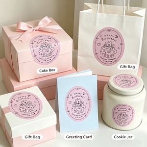 Pegatinas ovaladas de cumpleaños con diseño de pastel de oso, etiquetas adhesivas de papel rosa para manualidades de regalo, ecológicas - Product Image 2