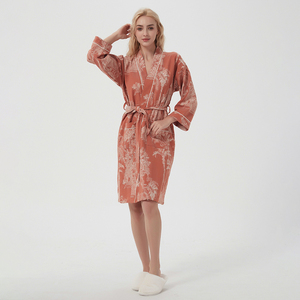 <span class=keywords><strong>Vestaglia</strong></span> Floreale in Puro Cotone per Donne, Tessuto Tinto in Filo, <span class=keywords><strong>Pigiama</strong></span>, Accappatoio, <span class=keywords><strong>Vestaglia</strong></span> da Notte con Tasche - Product Image 2