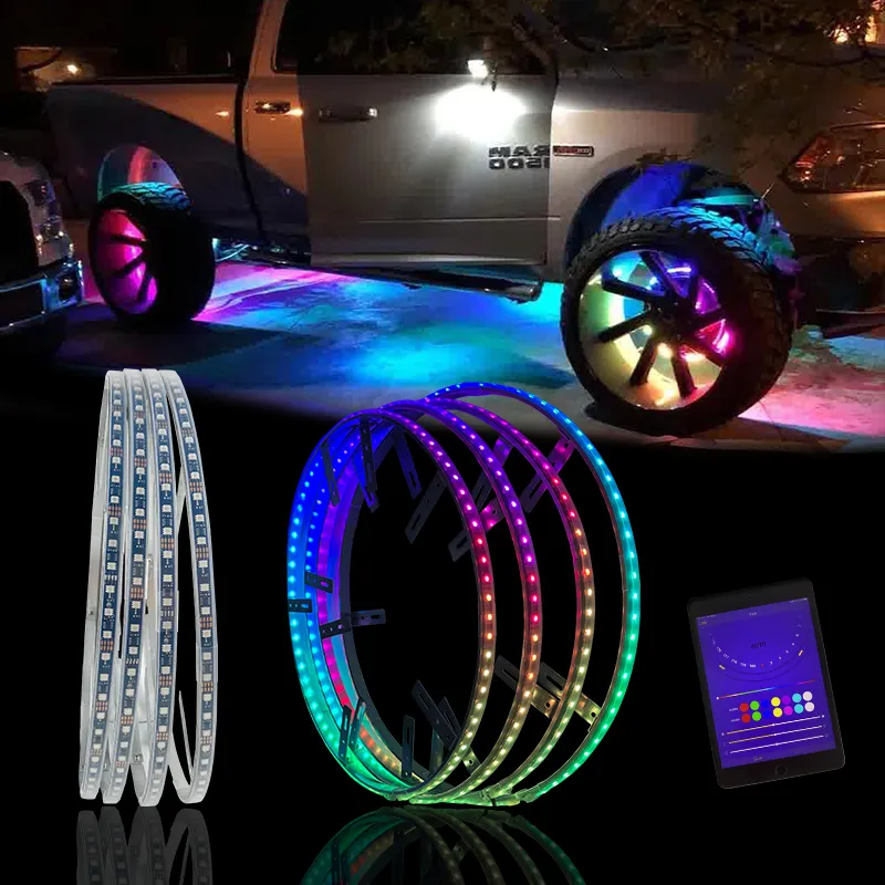 HONGCAR-luces LED RGB para coche, control por aplicación, anillo de luz de rueda de energía Solar