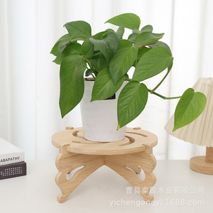 Wooden Flower Stand Base Circular Desktop Plant Holder For Indoor <b>Potted</b> Plants Solid Wood Display Rack Small Medium <b>Large</b> - Product Image 1