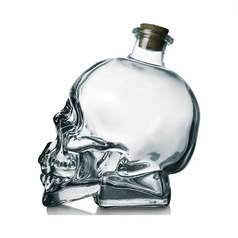316ml(10.5oz) Skull Wine Bottle Vodka Bottles Glass with Cork Lid