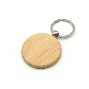 Kustomisasi ukuran besar rantai kunci 5cm bulat gantungan kunci kosong gantungan kunci kayu untuk hadiah promosi