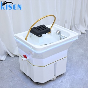 KISEN Large Capacity Portable White Shampoo Sink Bowl with SPA Head Therapy Hair Salon Shampoo Basin With Water Tank and <b>LED</b> - Product Image 1
