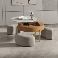 ATUNUS – meuble central en hauteur, Unique, en chêne transparent contemporain, dessus rond en marbre, Table basse Ottoman relevable