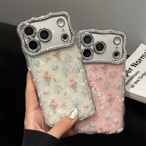 Coque de téléphone Ondulations Dégradées Cristal Coquillage Fleur pour iPhone 17 16 15 Pro Max, Étui Arrière Effet Diamant Scintillant Ombre Jardin - Product Image 1
