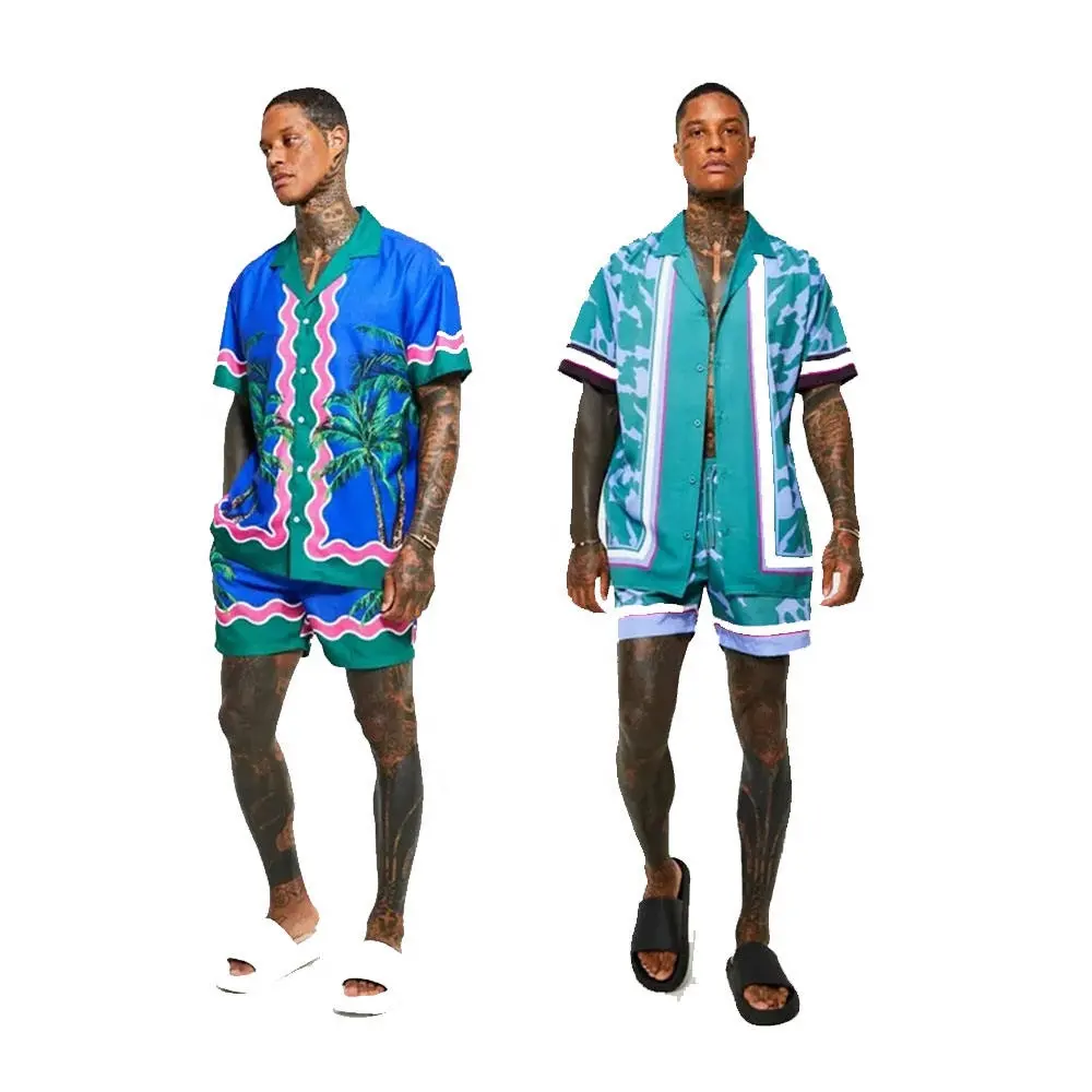 Hochwertige Sommer Männer Hawai Beach Shirt Set Kleidung Herren zweiteiliges Satin Shirt und Boxershorts Sets Hawaiian Shirt für Männer