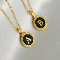 Collar con Colgante de Letra Inglesa A~Z, Diseño de Concha Redonda Esmaltada, Chapado en Oro de 18K, Acero Inoxidable, para Mujer