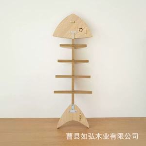 Étagère murale en bois en forme de poisson, couleur naturelle, 3 niveaux, rangement multifonctionnel pour la décoration intérieure - Product Image 2