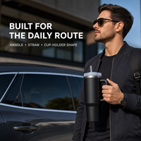 JUNVOY Tasse personnalisée de 40 oz en acier inoxydable, mug de voyage isotherme à double paroi sous vide avec poignée et paille