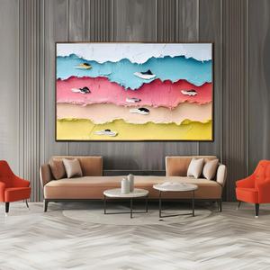 Art mural 3D sur toile encadrée, abstrait coloré et contemporain, thème surf océanique, pour décoration intérieure moderne et galerie - Product Image 2