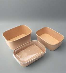 Tazón Rectangular Desechable de Papel Kraft de Grado Alimenticio con Tapa de Plástico para Ensaladas, Sushi y Sándwiches - Resistente al Agua y a la Grasa - Product Image 4