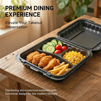 Boîtes de vente en gros noires micro-ondables pour plats à emporter, contenants jetables en PP de qualité alimentaire avec couvercles et compartiments pour restaurants et livraison à emporter