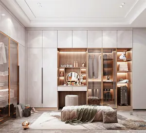 2024 design di lusso a forma di U armadio armadio con scaffali e cassetti per la camera da letto con Hardware