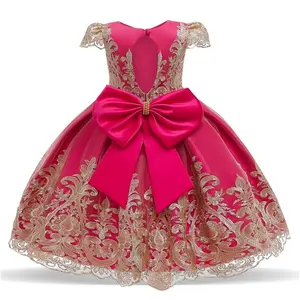 Wholesale New Design Pink Girls Lace Embroidered Princess Halter Dress