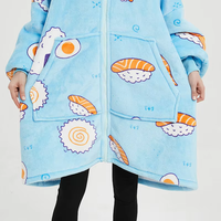Couverture portable matelassée à motif de dessin animé moderne, pyjama à capuche, cardigan à fermeture éclair, 100% polyester respirant, personnalisable, décontracté, pour la maison