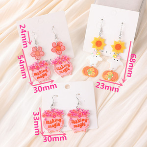 1 par de pendientes de gota de abalorios de maceta mágica de Halloween, joyería de calabaza fantasma de girasol acrílico para mujer y niña, regalos de cumpleaños de vacaciones - Product Image 6