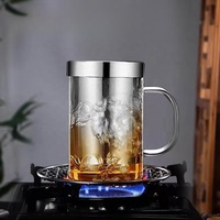 Vente en gros de tasses à thé en verre borosilicate de 400 ml et 500 ml avec infuseurs à thé en acier inoxydable et couvercle, tasse à thé avec poignée colorée pour la maison