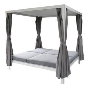 Chaise <span class=keywords><strong>de</strong></span> salon double en aluminium pour patio, lit <span class=keywords><strong>de</strong></span> jour à baldaquin rétractable, coussin gris, rideau d'extérieur beige pour jardin - Product Image 2