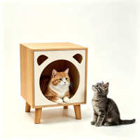 Table de chevet 2-en-1 personnalisée avec maison pour chat et panneau à gratter latéral remplaçable, design Panda, pieds en bois massif, meuble gain de place