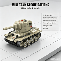 DWI DOWELLIN 1/64 Uzaktan Kumandalı Kızılötesi Atış Özellikli Askeri Araçlar, 330'lu Mini RC Tank °   Döner Taret ve Ses ve Işık Sistemleri