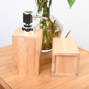 Bamboo Liquid Soap <b>Dispenser</b> Set Refillable Desktop Bathroom Body Wash <b>Shampoo</b> Hand Soap Containers - Product Image 3