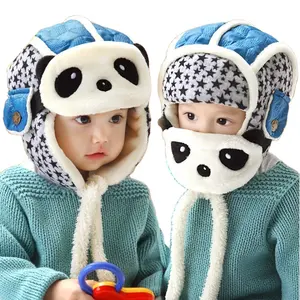 2020 inverno malha chapéu bebê desenhos animados panda chapéu rosto capa dupla utilização orelha silenciador cap