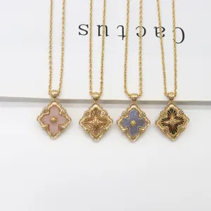 Women Italian Craftsmanship Brushed Hollow Four-Leaf Clover Jewelry And Accessories18k Gold Necklace