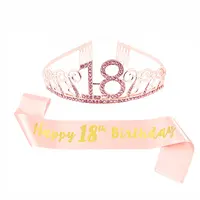 Banda de feliz cumpleaños y Tiara de diamantes de imitación, Corona del 16 ° 18 ° 21 ° 30 °, oro rosa, regalos de cumpleaños, banda de cumpleaños, recuerdos de fiesta